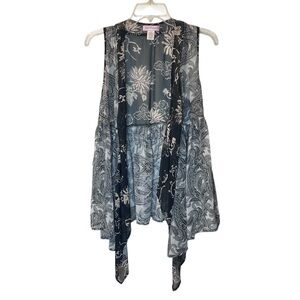Band of Gypsies Sheer Boho Floral paisley mixed media vest cover up waterfall S